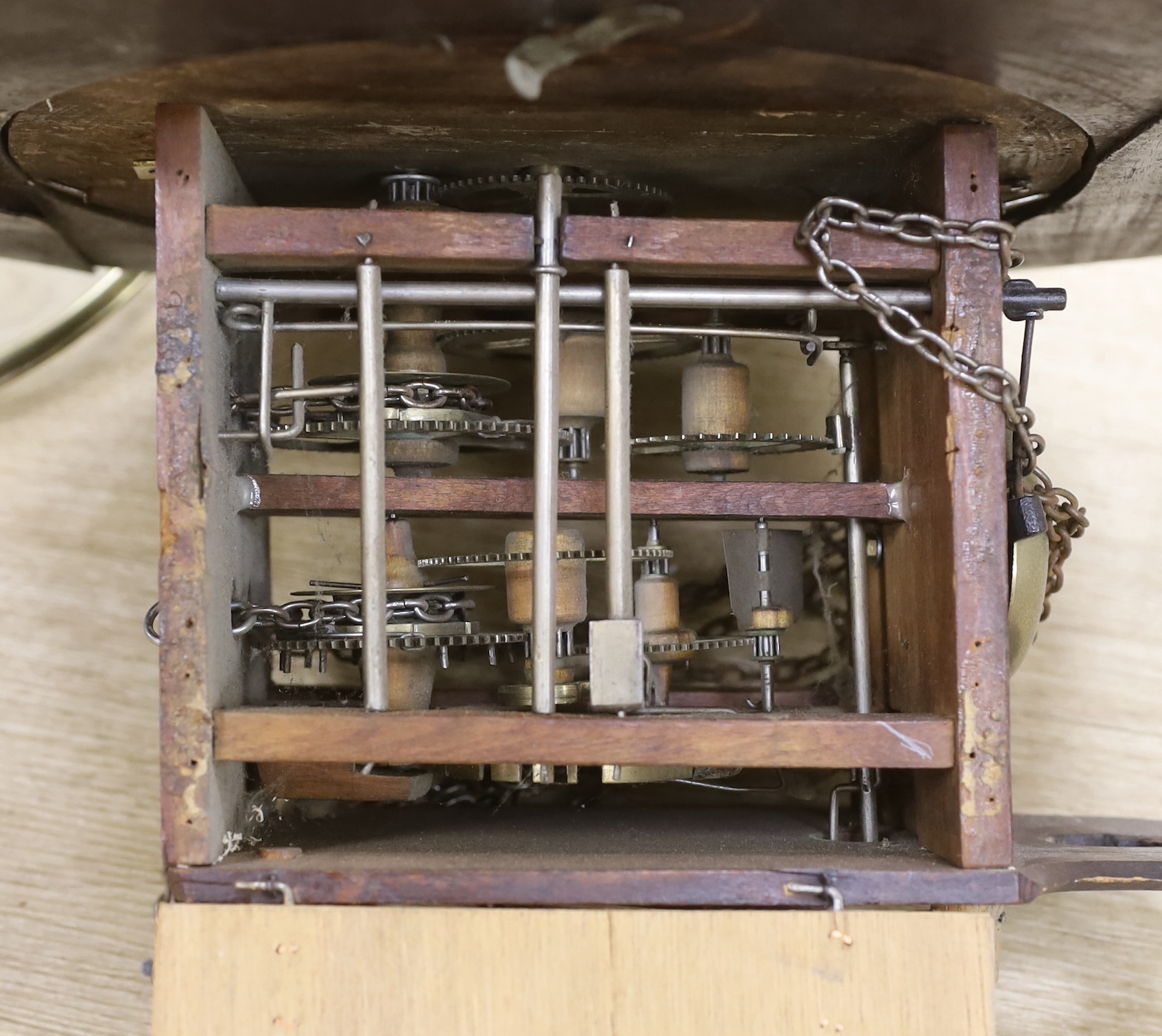 A Victorian marquetry dial clock, 34cm